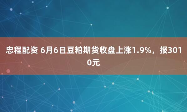 忠程配资 6月6日豆粕期货收盘上涨1.9%，报3010元